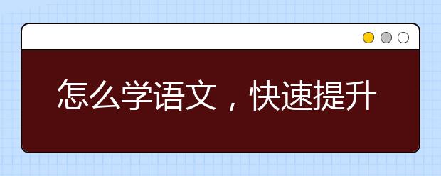 怎么学语文，快速提升语文成绩